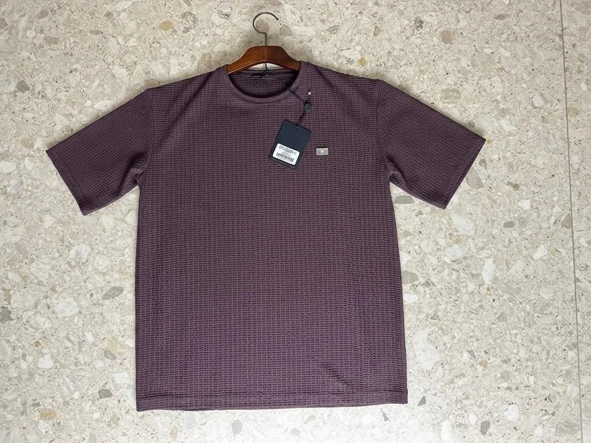 Waffle Knit Crew Neck T-Shirt – Plum — image 1