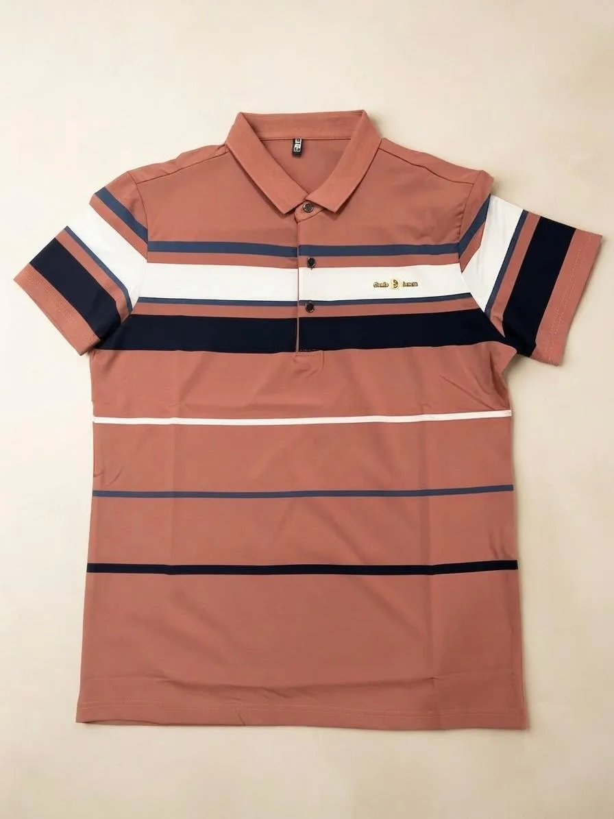 Engineered Stripe Polo Shirt – Terracotta — image 1