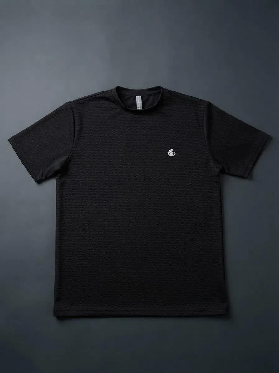 Textured Mesh Crew Neck T-Shirt – Black — image 1