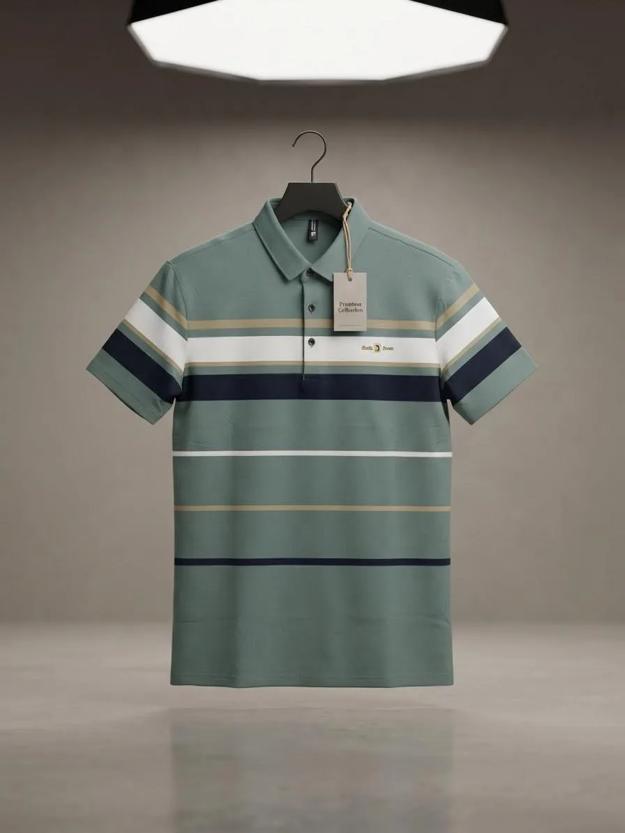 Engineered Stripe Polo Shirt – Sage Green — image 1