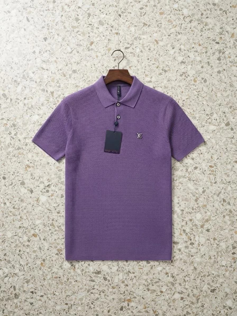 Waffle Knit Polo Shirt – Grape Purple — image 1